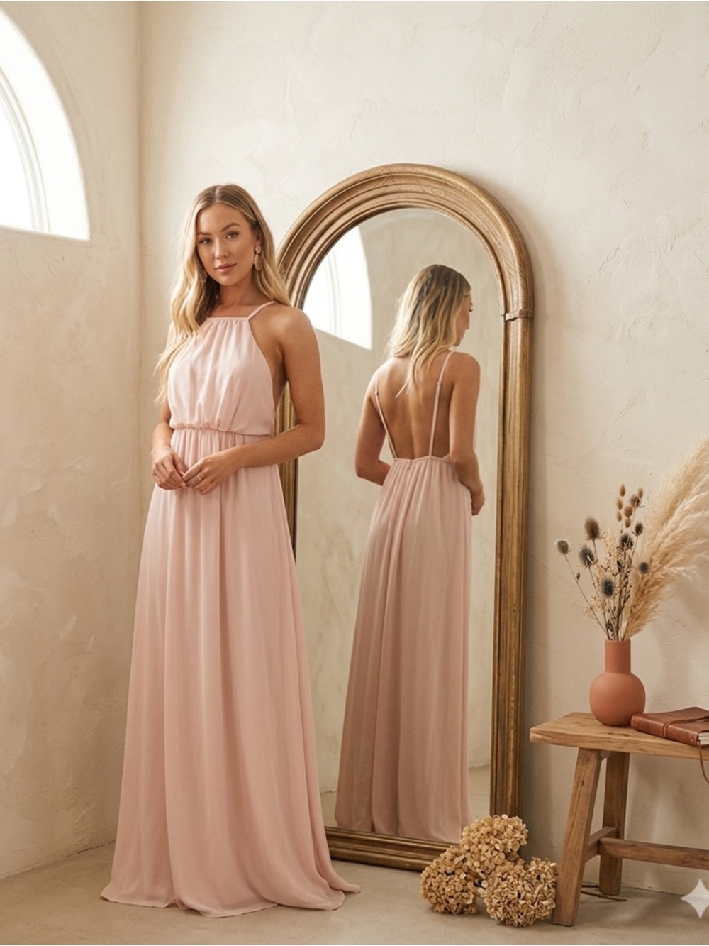 Show Me Your Mumu Amanda Maxi Dress Blush Large Bridesmaid NWT